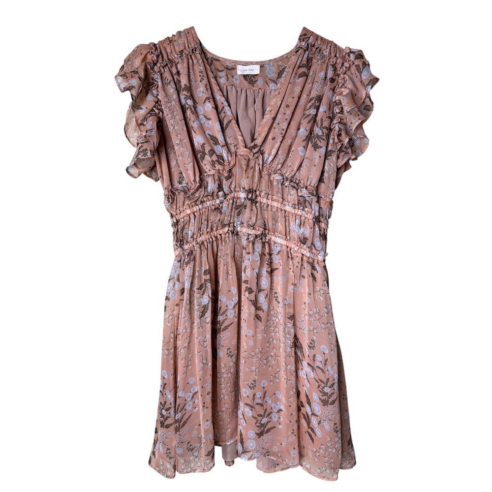 Cottagecore Floral Ruffle Smocked Mini Dress Fairy Boho Coquette M